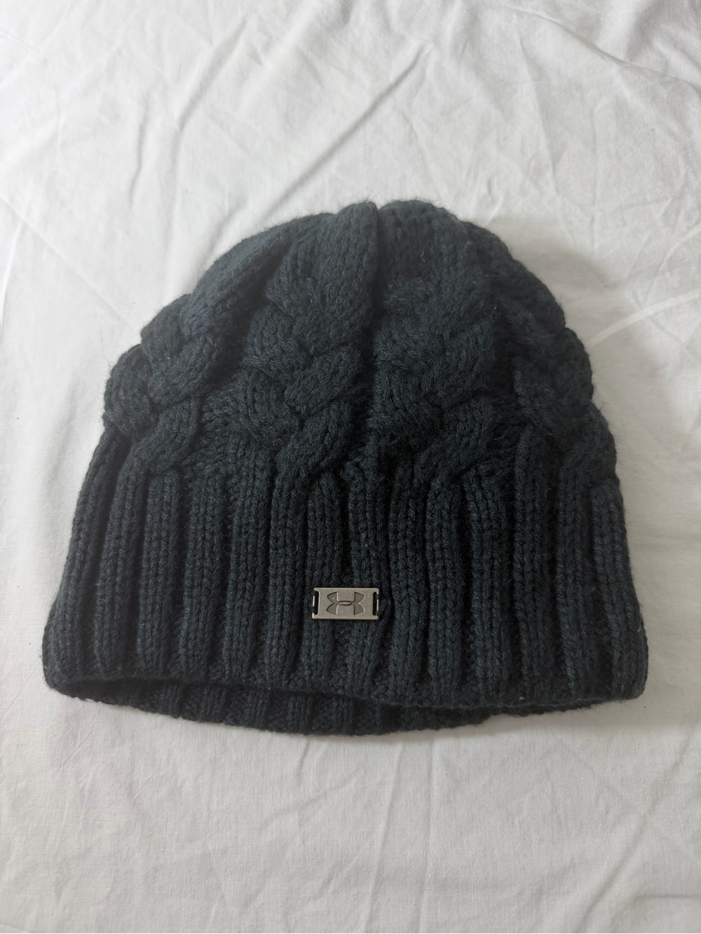 Under Armour Blue Cable Knit Beanie with Metal Logo